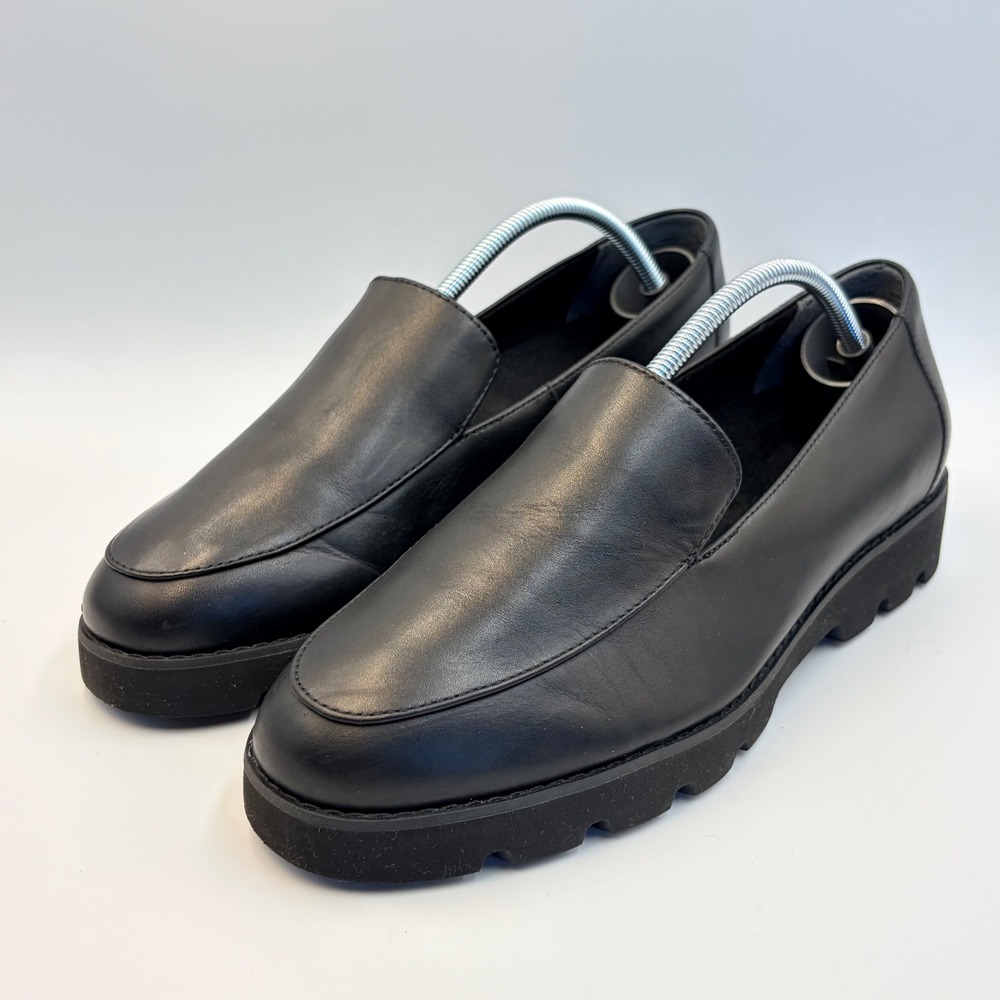 Vionic Kensley Black Leather Lug Sole Platform Loafers Womens 8.5 Wide Comfort